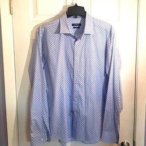 Bugatchi shaped fit blue printed flip cuff button down shirt size large